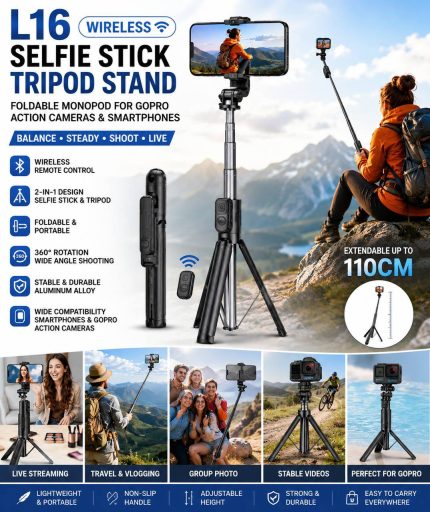 L16 FOLDABLE MULTIFUNCTIONAL WIRELESS SELFIE STICK & TRIPOD STAND