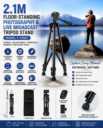 2.1M FLOOR-STANDING PHOTOGRAPHY & LIVE BROADCAST TRIPOD STAND (MODEL F-3366T)