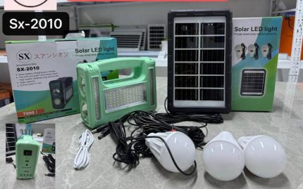 SX-2010 ALL-IN-ONE ELECTRIC & SOLAR RECHARGEABLE LED LIGHTING SYSTEM WITH 2 HIGH-INTENSITY FLASHLIGHTS, 3 LED BULBS & SOLAR PANEL
