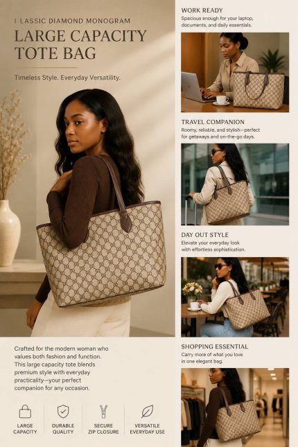 CLASSIC DIAMOND MONOGRAM LARGE CAPACITY TOTE BAG