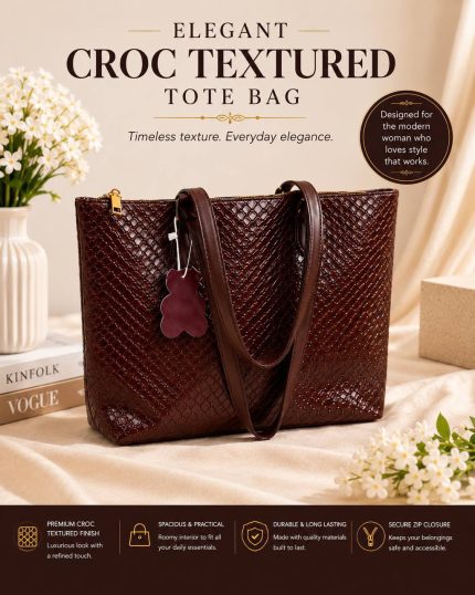 ELEGANT CROC TEXTURED TOTE BAG